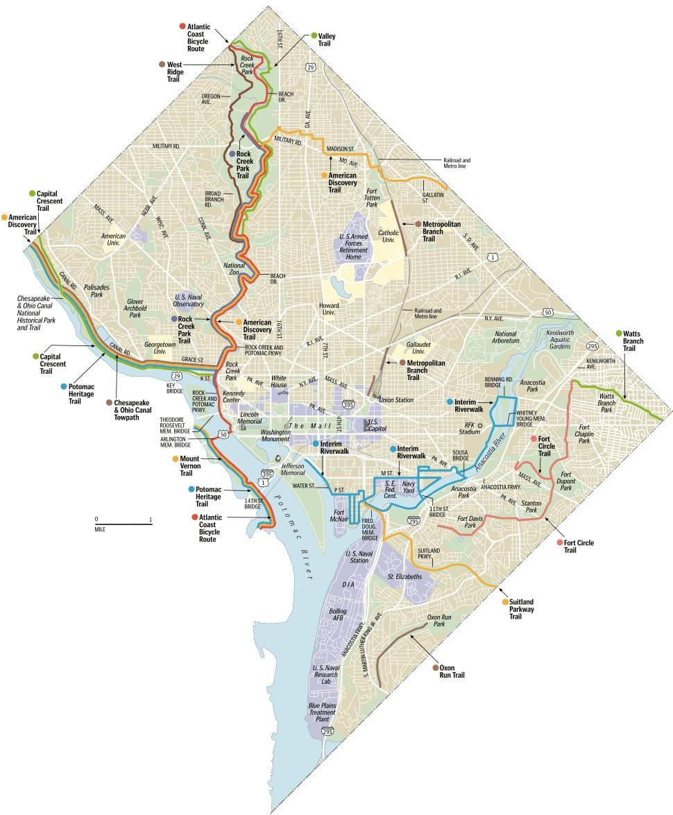 washington dc biciklističke staze mapu