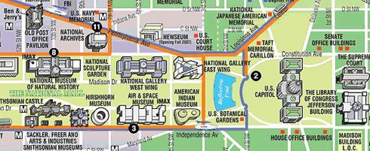 mapa washington dc-u muzeje i spomenike