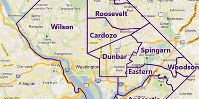 Mapa dc školu distriktu 