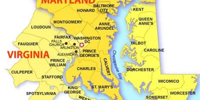 Mapa dc maryland i virginia